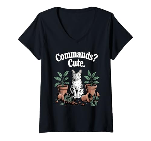 Damen Commands Katzenliebhaber, Katzenliebhaber, Pflanze, Kätzchen, lustige Katze T-Shirt mit V-Ausschnitt Damen Commands Katzenliebhaber, Katzenliebhaber, Pflanze, Kätzchen, lustige Katze T-Shirt mit V-Ausschnitt von Funny Cat Designs For Men & Women
