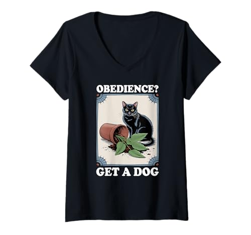 Damen Gehorsamkeit Get A Dog Katzenliebhaber Kätzchen Lustige Katze T-Shirt mit V-Ausschnitt Damen Gehorsamkeit Get A Dog Katzenliebhaber Kätzchen Lustige Katze T-Shirt mit V-Ausschnitt von Funny Cat Designs For Men & Women