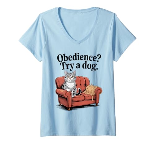 Damen Gehorsamkeit Try A Dog Katzenliebhaber Kätzchen Lustige Katze T-Shirt mit V-Ausschnitt Damen Gehorsamkeit Try A Dog Katzenliebhaber Kätzchen Lustige Katze T-Shirt mit V-Ausschnitt von Funny Cat Designs For Men & Women
