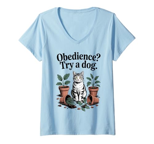 Damen Gehorsamkeit Try A Dog Katzenliebhaber Kätzchen Lustige Katze T-Shirt mit V-Ausschnitt Damen Gehorsamkeit Try A Dog Katzenliebhaber Kätzchen Lustige Katze T-Shirt mit V-Ausschnitt von Funny Cat Designs For Men & Women