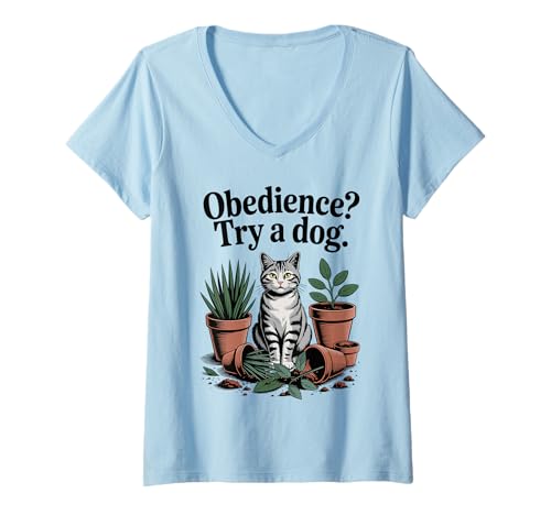 Damen Gehorsamkeit Try A Dog Katzenliebhaber Kätzchen Lustige Katze T-Shirt mit V-Ausschnitt Damen Gehorsamkeit Try A Dog Katzenliebhaber Kätzchen Lustige Katze T-Shirt mit V-Ausschnitt von Funny Cat Designs For Men & Women
