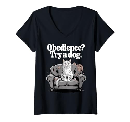 Damen Gehorsamkeit Try A Dog Katzenliebhaber Kätzchen Lustige Katze T-Shirt mit V-Ausschnitt Damen Gehorsamkeit Try A Dog Katzenliebhaber Kätzchen Lustige Katze T-Shirt mit V-Ausschnitt von Funny Cat Designs For Men & Women