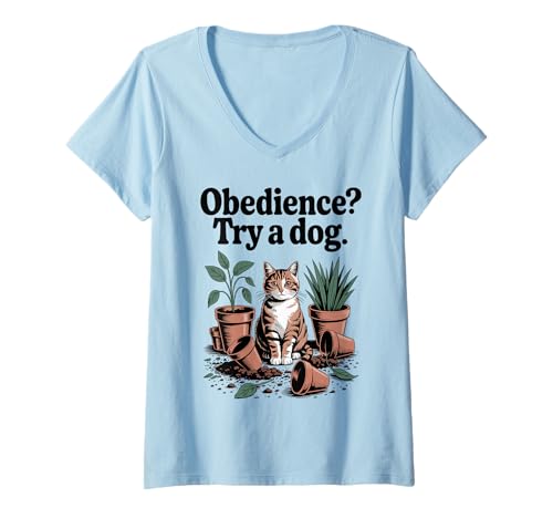 Damen Gehorsamkeit Try A Dog Katzenliebhaber Kätzchen Lustige Katze T-Shirt mit V-Ausschnitt Damen Gehorsamkeit Try A Dog Katzenliebhaber Kätzchen Lustige Katze T-Shirt mit V-Ausschnitt von Funny Cat Designs For Men & Women