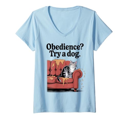 Damen Gehorsamkeit Try A Dog Katzenliebhaber Kätzchen Lustige Katze T-Shirt mit V-Ausschnitt Damen Gehorsamkeit Try A Dog Katzenliebhaber Kätzchen Lustige Katze T-Shirt mit V-Ausschnitt von Funny Cat Designs For Men & Women