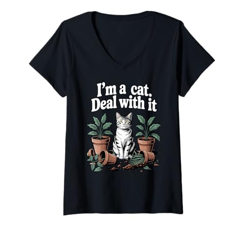 Damen "I'm A Cat Deal With It", Katzenliebhaber, Couch, Kätzchen, lustige Katze T-Shirt mit V-Ausschnitt Damen "I'm A Cat Deal With It", Katzenliebhaber, Couch, Kätzchen, lustige Katze T-Shirt mit V-Ausschnitt von Funny Cat Designs For Men & Women
