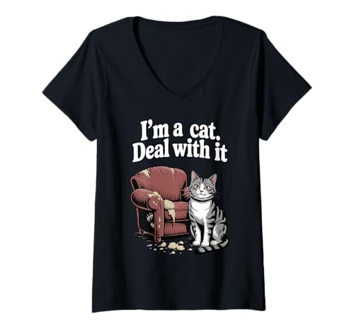 Damen "I'm A Cat Deal With It", Katzenliebhaber, Couch, Kätzchen, lustige Katze T-Shirt mit V-Ausschnitt Damen "I'm A Cat Deal With It", Katzenliebhaber, Couch, Kätzchen, lustige Katze T-Shirt mit V-Ausschnitt von Funny Cat Designs For Men & Women