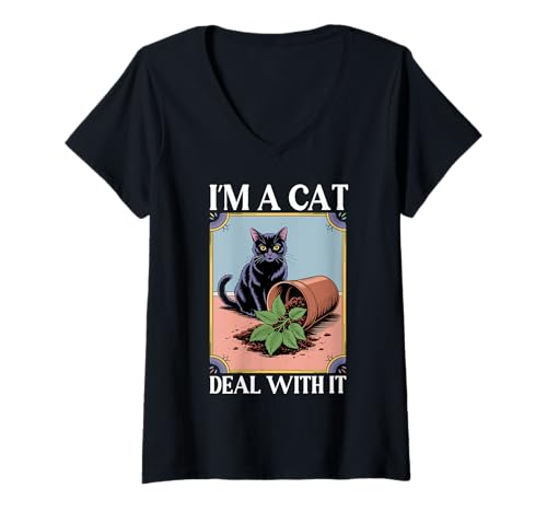Damen I'm A Cat Deal With It Katzenliebhaber Pflanze Kätzchen Lustige Katze T-Shirt mit V-Ausschnitt Damen I'm A Cat Deal With It Katzenliebhaber Pflanze Kätzchen Lustige Katze T-Shirt mit V-Ausschnitt von Funny Cat Designs For Men & Women