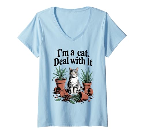Damen I'm A Cat Deal With It Katzenliebhaber Pflanze Kätzchen Lustige Katze T-Shirt mit V-Ausschnitt Damen I'm A Cat Deal With It Katzenliebhaber Pflanze Kätzchen Lustige Katze T-Shirt mit V-Ausschnitt von Funny Cat Designs For Men & Women