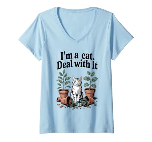 Damen I'm A Cat Deal With It Katzenliebhaber Pflanze Kätzchen Lustige Katze T-Shirt mit V-Ausschnitt Damen I'm A Cat Deal With It Katzenliebhaber Pflanze Kätzchen Lustige Katze T-Shirt mit V-Ausschnitt von Funny Cat Designs For Men & Women