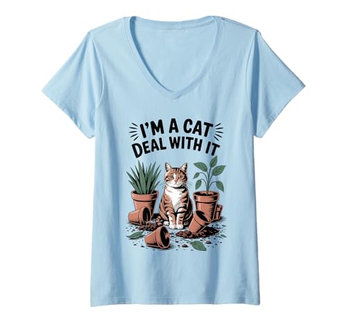 Damen I'm A Cat Deal With It Katzenliebhaber Pflanze Kätzchen Lustige Katze T-Shirt mit V-Ausschnitt Damen I'm A Cat Deal With It Katzenliebhaber Pflanze Kätzchen Lustige Katze T-Shirt mit V-Ausschnitt von Funny Cat Designs For Men & Women