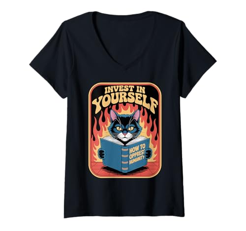 Damen Invest In Yourself Katzenliebhaber Couch Kätzchenbuch Lustige Katze T-Shirt mit V-Ausschnitt Damen Invest In Yourself Katzenliebhaber Couch Kätzchenbuch Lustige Katze T-Shirt mit V-Ausschnitt von Funny Cat Designs For Men & Women