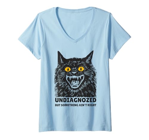 Damen Nicht diagnostiziert, Aber etwas stimmt Nicht Katze Verrückt Lustig T-Shirt mit V-Ausschnitt Damen Nicht diagnostiziert, Aber etwas stimmt Nicht Katze Verrückt Lustig T-Shirt mit V-Ausschnitt von Funny Cat Designs for Women And Men