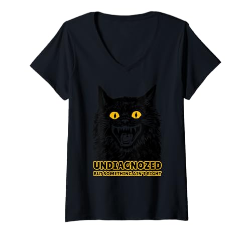 Damen Nicht diagnostiziert, Aber etwas stimmt Nicht Katze Verrückt Lustig T-Shirt mit V-Ausschnitt Damen Nicht diagnostiziert, Aber etwas stimmt Nicht Katze Verrückt Lustig T-Shirt mit V-Ausschnitt von Funny Cat Designs for Women And Men