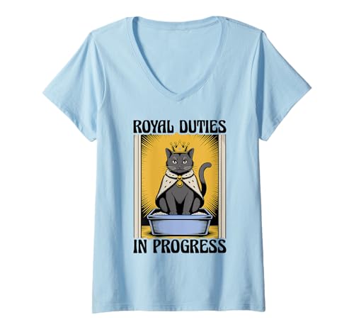 Damen Royal Duties In Progress Süße Katzentoilette Lustige Katze T-Shirt mit V-Ausschnitt von Funny Cat Designs