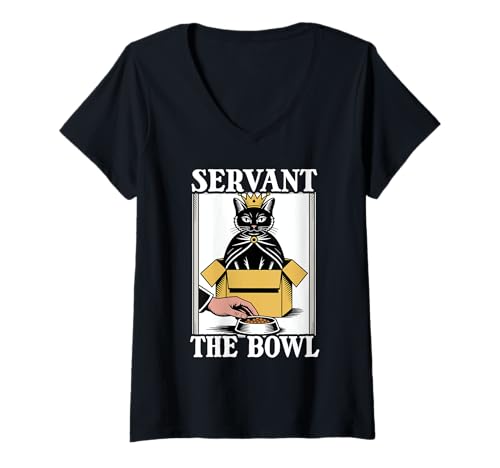 Damen Servant The Bowl Cat In Box Futternapf Lustige Katze T-Shirt mit V-Ausschnitt von Funny Cat Designs