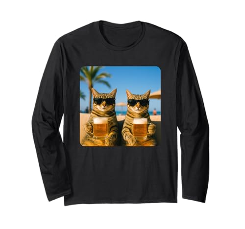 Beach Cats Drinking Beer Meme Funny Summer Waiter Bar Man Langarmshirt Beach Cats Drinking Beer Meme Funny Summer Waiter Bar Man Langarmshirt von Funny Cat Drinking Beer Meme Tops ...