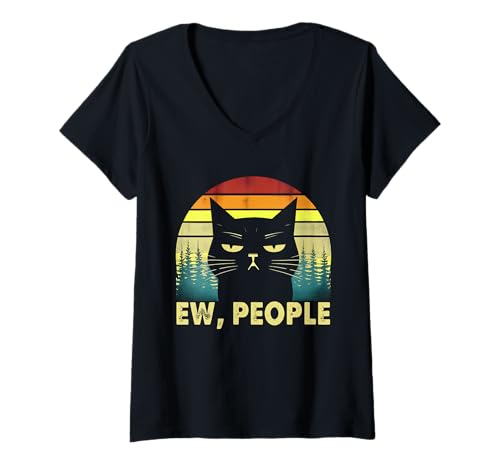 Damen Sarkastische Katze Ew People Shirt Katze Hoodies für Damen T-Shirt mit V-Ausschnitt von Funny Cat Ew People Shirt Funny Cat Hoodies