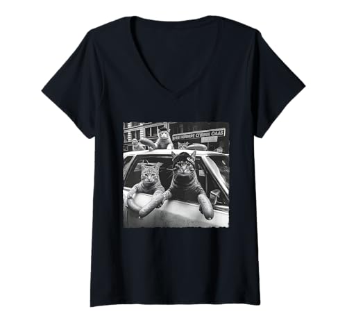 Damen Lustige Katzengang Meme Cool Vintage Humor sarkastische Männer Frauen T-Shirt mit V-Ausschnitt von Funny Cat Gang Meme Sarcastic Men Women Tee Co.