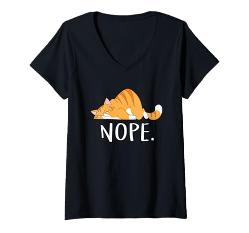 Damen Lustiges faules Katzen für Männer Frauen Heute Nicht T-Shirt mit V-Ausschnitt von Funny Cat Gifts & Co.