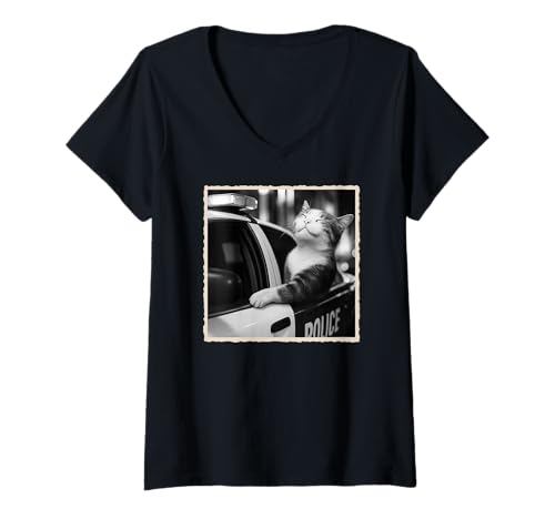 Damen Gangsterkatze & lustige Katze, Katzenfoto T-Shirt mit V-Ausschnitt Damen Gangsterkatze & lustige Katze, Katzenfoto T-Shirt mit V-Ausschnitt von Funny Cat Graphics, Designs & Outfits