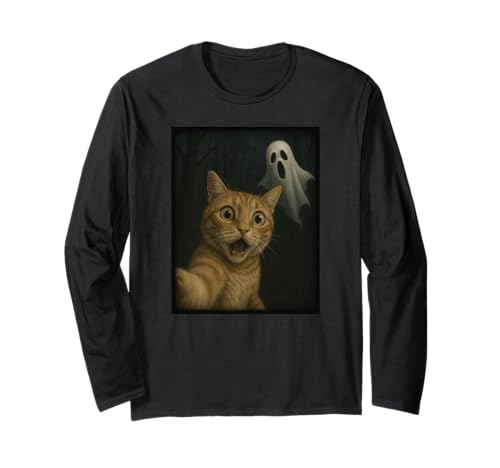 Funny Halloween Cat Selfie with Spooky Ghost for Men Women Langarmshirt Funny Halloween Cat Selfie with Spooky Ghost for Men Women Langarmshirt von Funny Cat Halloween Selfie Graphic Tees