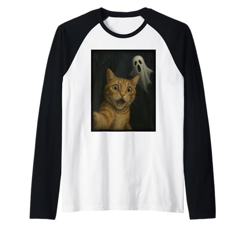 Funny Halloween Cat Selfie with Spooky Ghost for Men Women Raglan Funny Halloween Cat Selfie with Spooky Ghost for Men Women Raglan von Funny Cat Halloween Selfie Graphic Tees