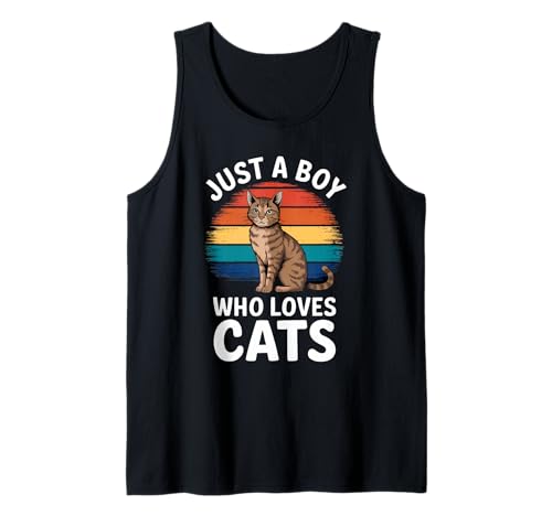 Herren Nur EIN Junge, der Katzen liebt, Vintage-Sonnenuntergang, Katzenliebhaber für Jungen Tank Top von Funny Cat Lover Apparel for Men Women
