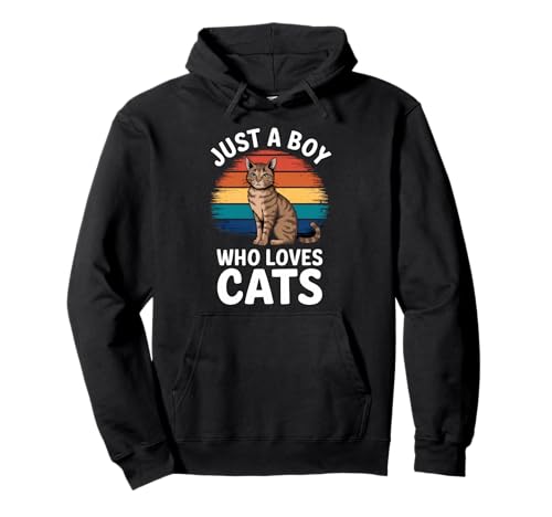 Nur EIN Junge, der Katzen liebt, Vintage-Sonnenuntergang, Katzenliebhaber für Jungen Pullover Hoodie von Funny Cat Lover Apparel for Men Women