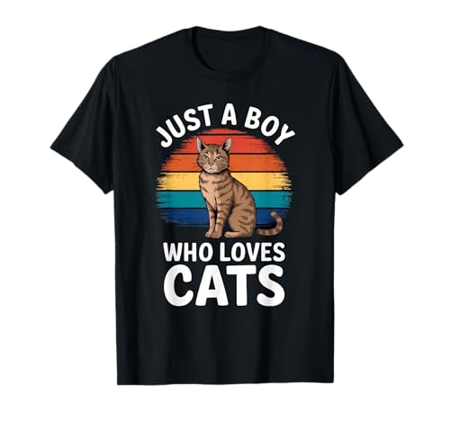 Nur EIN Junge, der Katzen liebt, Vintage-Sonnenuntergang, Katzenliebhaber für Jungen T-Shirt von Funny Cat Lover Apparel for Men Women