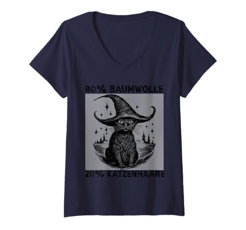Damen 80% Baumwolle 20% Katzenhaare — Lustiger Katzenspruch T-Shirt mit V-Ausschnitt Damen 80% Baumwolle 20% Katzenhaare — Lustiger Katzenspruch T-Shirt mit V-Ausschnitt von Funny Cat Lover Apparel