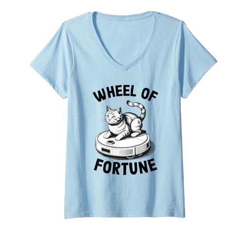Damen Wheel of Fortune Cat Joke Roboter Staubsauger Katze T-Shirt mit V-Ausschnitt Damen Wheel of Fortune Cat Joke Roboter Staubsauger Katze T-Shirt mit V-Ausschnitt von Funny Cat Lover Designs