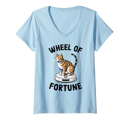 Damen Wheel of Fortune Cat Joke Roboter Staubsauger Katze T-Shirt mit V-Ausschnitt Damen Wheel of Fortune Cat Joke Roboter Staubsauger Katze T-Shirt mit V-Ausschnitt von Funny Cat Lover Designs