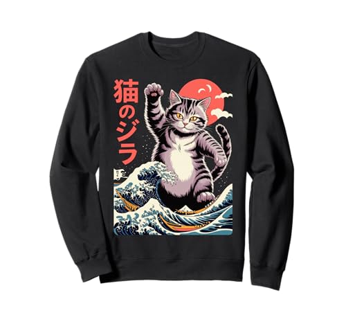 Japanese Cat Art Monster Wave Funny Cat for Men Women Kids Sweatshirt Japanese Cat Art Monster Wave Funny Cat for Men Women Kids Sweatshirt von Funny Cat Lover Gifts Tee Shirts Kitten Kitty Art