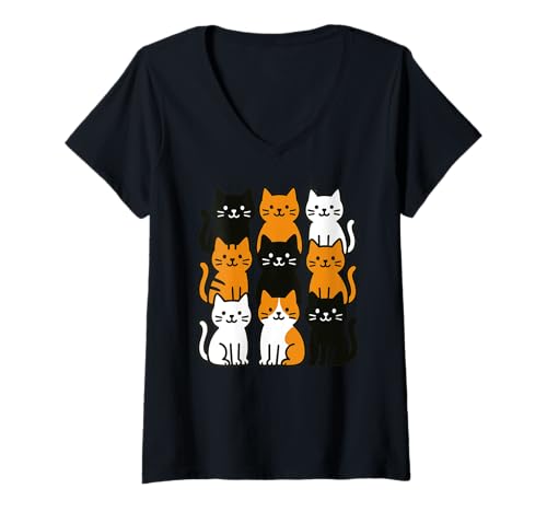Damen Funny Cute Cats Kittens Cat Lover T-Shirt mit V-Ausschnitt von Funny Cat Lover Graphic Apparel