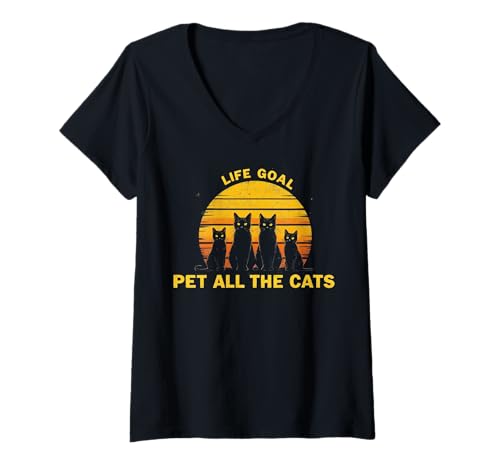 Damen Life Goal Funny Cat Pet All The Cats T-Shirt mit V-Ausschnitt von Funny Cat Lover tee