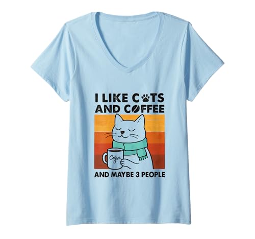 Damen Ich mag Katzen und Kaffee und vielleicht lustige Katzenliebhaberinnen und Mädchen T-Shirt mit V-Ausschnitt Damen Ich mag Katzen und Kaffee und vielleicht lustige Katzenliebhaberinnen und Mädchen T-Shirt mit V-Ausschnitt von Funny Cat Lovers Cat Lady Apparel Co.