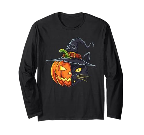Katzen-Kürbis-Jack-O-Laterne, Halloween, Kinder, Herren und Damen Langarmshirt von Funny Cat Lovers Halloween Pumpkin Outfits