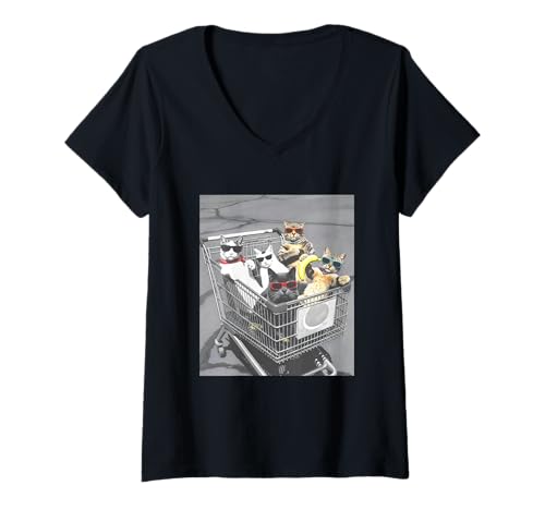 Damen Cat Gang Einkaufswagen T-Shirt mit V-Ausschnitt Damen Cat Gang Einkaufswagen T-Shirt mit V-Ausschnitt von Funny Cat Meme Designs