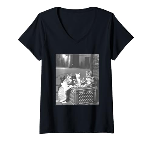 Damen Cat Poker Gangmeme T-Shirt mit V-Ausschnitt Damen Cat Poker Gangmeme T-Shirt mit V-Ausschnitt von Funny Cat Meme Designs