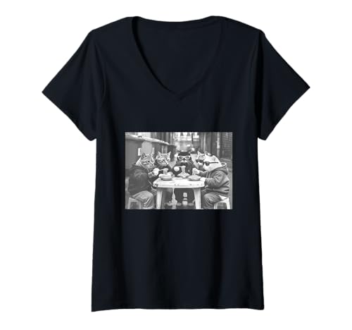 Damen Street Food von Cat Gang T-Shirt mit V-Ausschnitt Damen Street Food von Cat Gang T-Shirt mit V-Ausschnitt von Funny Cat Meme Designs