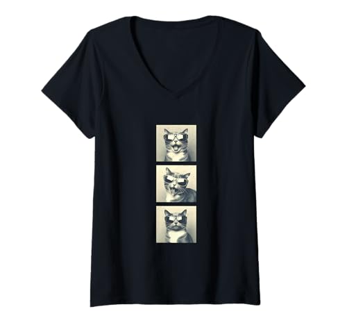 Damen Cat Meme Fotobox T-Shirt mit V-Ausschnitt Damen Cat Meme Fotobox T-Shirt mit V-Ausschnitt von Funny Cat Meme Retro Clo.