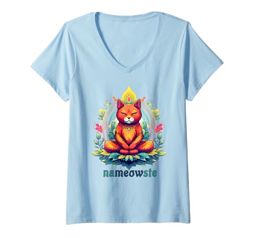 Damen Nameowste Katze Zen Meditation für Katzenliebhaber Niedlich Cool Lustig T-Shirt mit V-Ausschnitt Damen Nameowste Katze Zen Meditation für Katzenliebhaber Niedlich Cool Lustig T-Shirt mit V-Ausschnitt von Funny Cat Moments for Women Men Boys Girls Teens