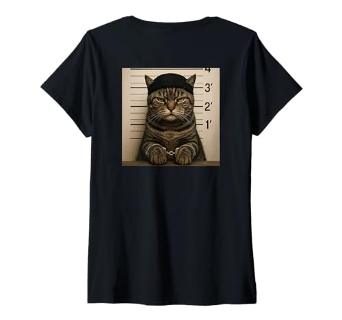 Damen Funny Cat Mugshot Meme T-Shirt mit V-Ausschnitt Damen Funny Cat Mugshot Meme T-Shirt mit V-Ausschnitt von Funny Cat Mugshot Meme