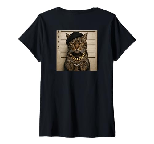 Damen Funny Cat Mugshot Meme T-Shirt mit V-Ausschnitt Damen Funny Cat Mugshot Meme T-Shirt mit V-Ausschnitt von Funny Cat Mugshot Meme