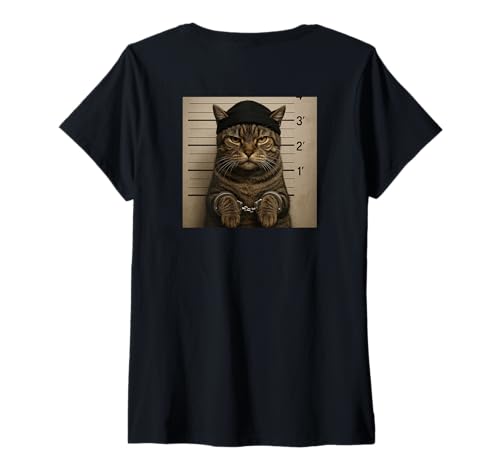 Damen Funny Cat Mugshot Meme T-Shirt mit V-Ausschnitt Damen Funny Cat Mugshot Meme T-Shirt mit V-Ausschnitt von Funny Cat Mugshot Meme
