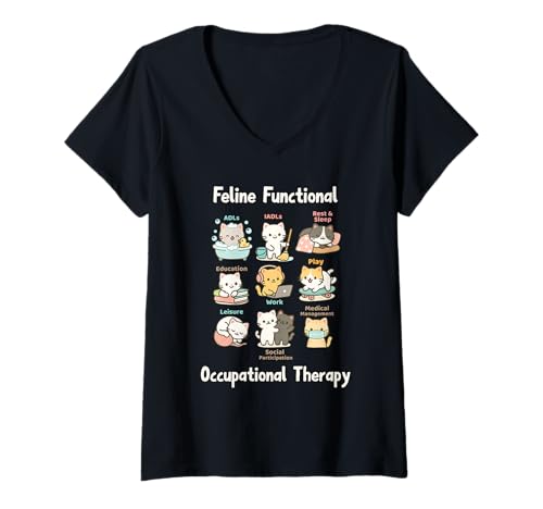 Damen Feline Functional Occupational Therapy Funny Cat Lovers T-Shirt mit V-Ausschnitt Damen Feline Functional Occupational Therapy Funny Cat Lovers T-Shirt mit V-Ausschnitt von Funny Cat Occupational Therapist Tees