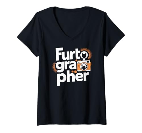 Damen Furtographer Lustige Katze Fotograf T-Shirt mit V-Ausschnitt Damen Furtographer Lustige Katze Fotograf T-Shirt mit V-Ausschnitt von Funny Cat Photographer Furtographer Tee