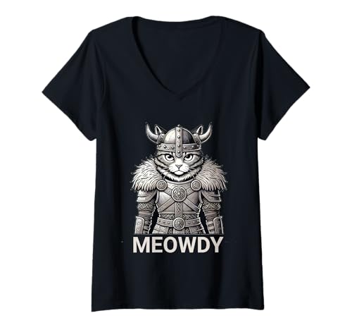 Damen Cat Meowdy Nordic Viking for Moody Women Girl Cat Lover T-Shirt mit V-Ausschnitt Damen Cat Meowdy Nordic Viking for Moody Women Girl Cat Lover T-Shirt mit V-Ausschnitt von Funny Cat Pun Cats Meow Howdy Mash