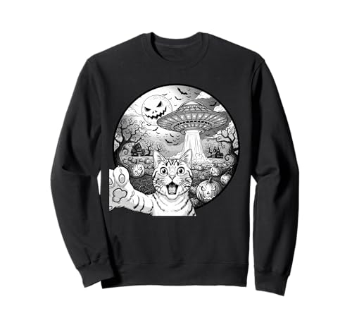 Lustige Katze Selfie mit Alien UFO Halloween Katze für Männer Frauen Sweatshirt von Funny Cat Selfie Alien UFO Halloween Pumpkin