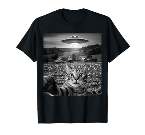 Lustige Katze Selfie mit Alien UFO Halloween Katze für Männer Frauen T-Shirt von Funny Cat Selfie Alien UFO Halloween Pumpkin